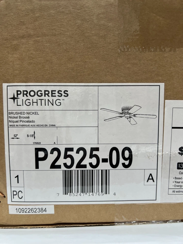 PROGRESS LIGHTNING AirPro Collection Hugger Ceiling Fan 52 in. 5-Blade - Image 3 of 3