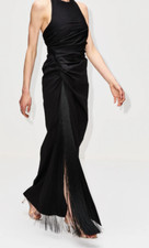 New Salvatore FERRAGAMO Halter Gathered Black Maxi Long Gown Dress IT 38 US 2 4
