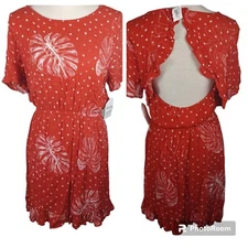 Sadie & Sage Floral Peasant Dress NEW Med Red Open Ruffled Back *MISSING BUTTON*