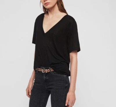 AllSaints Damen Schwarz Sari Strick Tee V Ausschnitt Größe Medium Guter Zustand - Bild 1 von 4