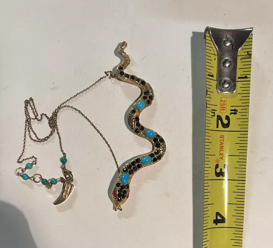 Pade Vavra Gemstone Serpent Snake Necklace 1 of 1 Turquoise Ruby 14K Gold Clad - Image 4 of 4