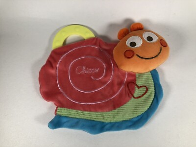 Chicco Plush Snail Baby Lovey Toy Crinkly Teether 9  Red Green Blue