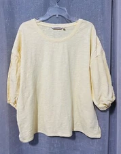 NEW Soft Surroundings Relaxed Tee M Petite PM 3/4 Slv Top 100% Cotton Yellow