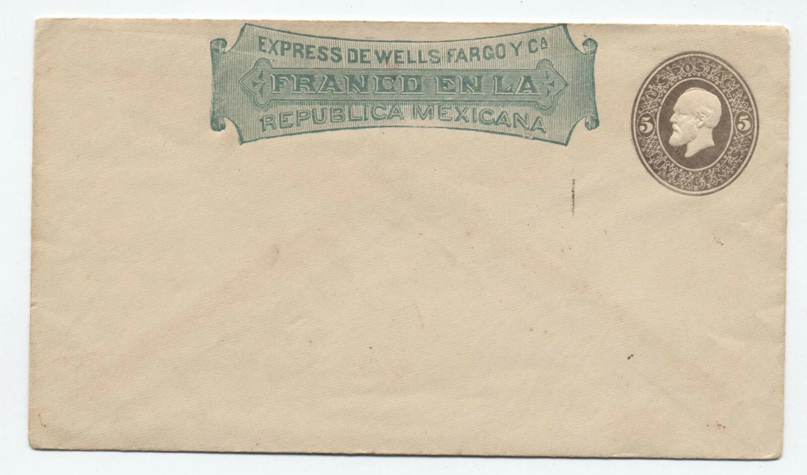 Papeterie de garfield années 1880 5 ct Mexican Wells Fargo frank [y4356]
