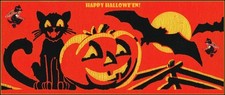 HALLOWEEN BLACK CAT BATS CREPE PAPER-LOOK VINTAGE REPRODUCTION POSTER 8