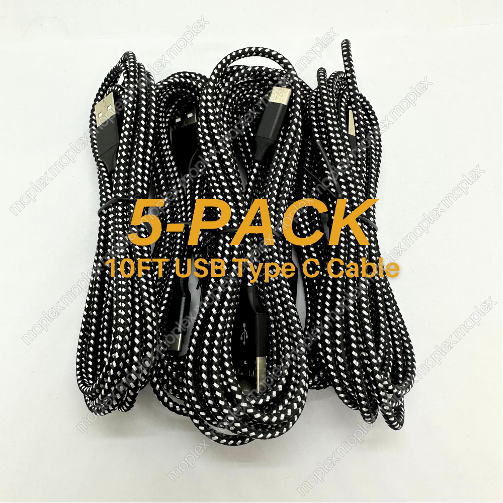5-Pack 10ft USB-C Fast Charging Cables for Samsung Android Phones & Devices  -image
