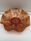RARE Vintage Fenton Carnival Glass Peacock & Grape 8.75" Ruffled Bowl Footed NR