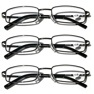 3 Paar schmale Metall rechteckige Lesebrille Federscharnier Hochleistungslesegerät - Bild 1 von 2