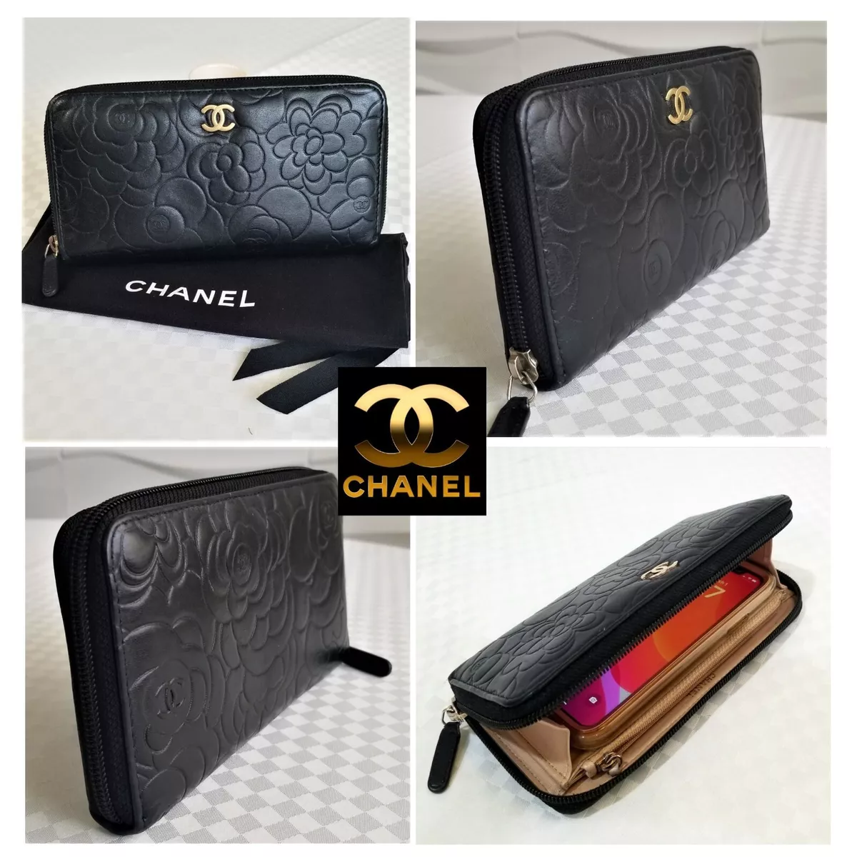 Authentic CHANEL CC Camilla Lambskin Wallet will fit most cell phones,  7x4x1