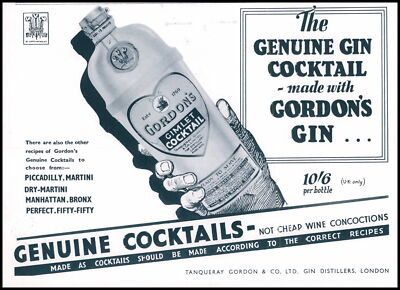 ANTIKER DRUCK WERBUNG GORDONS GIN (48) von 1936