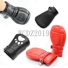 Padded Pu leather Gloves Mittens Slaves Binding Puppy Dog Paw Mitts Roleplay