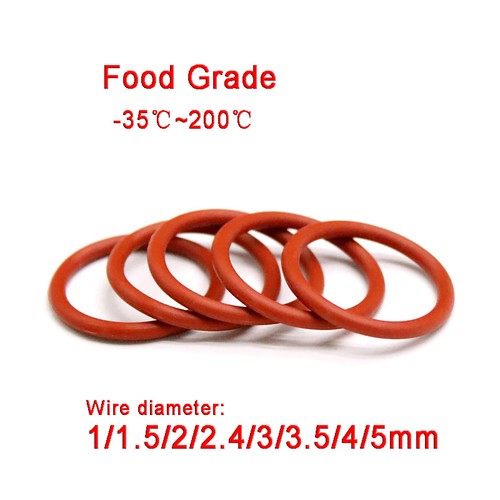 Red Food Grade Silicone ORing O Rings, 12mm 50mm OD, 1mm 5mm Wire