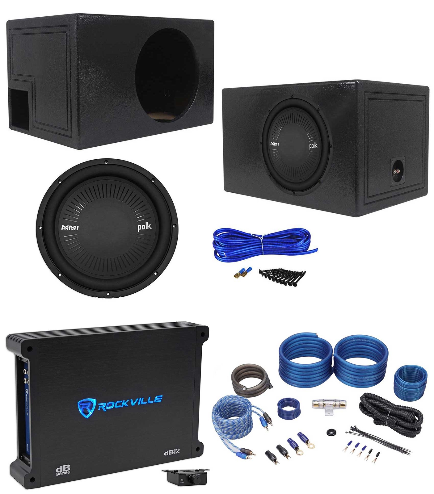 Polk Audio MM 1242 DVC 12 1260w Subwoofer SubVented BoxMono AmplifierAmp Kit 55790₽