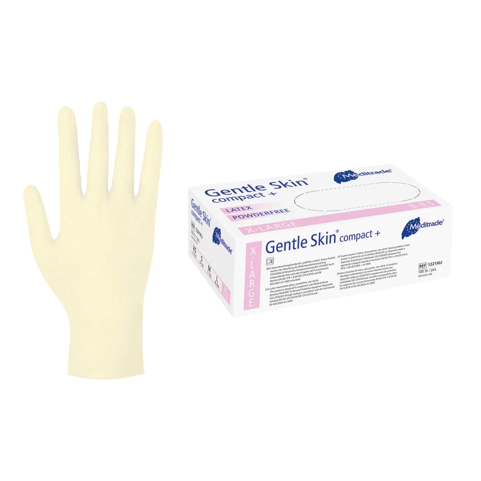 Meditrade Gentle Skin Compact+ Einmal/Einweg Latex-Handschuhe Weiß S,M,L,XL