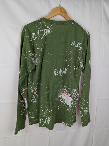 Camiseta Reason Teddy Bear Graffiti Para Hombres Verde Manga Larga Talla UK L - Imagen 2 de 5
