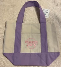NEW!! Lavender Pastel Trader Joe's Mini Canvas Tote Bag