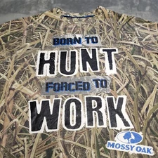 Mossy Oak Born To Hunt Forced To Work Logo Large Shirt Duck Camouflage Camo