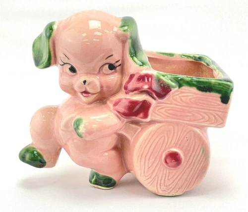 Vintage Shawnee Pottery Dog with Cart Planter