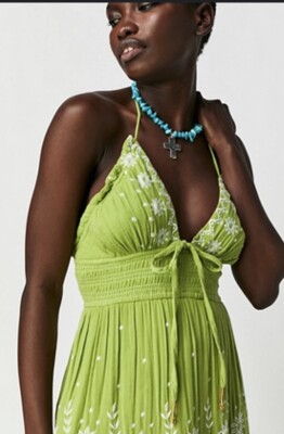 Real Love Embroidered Dress by Free People in Green, Size: M