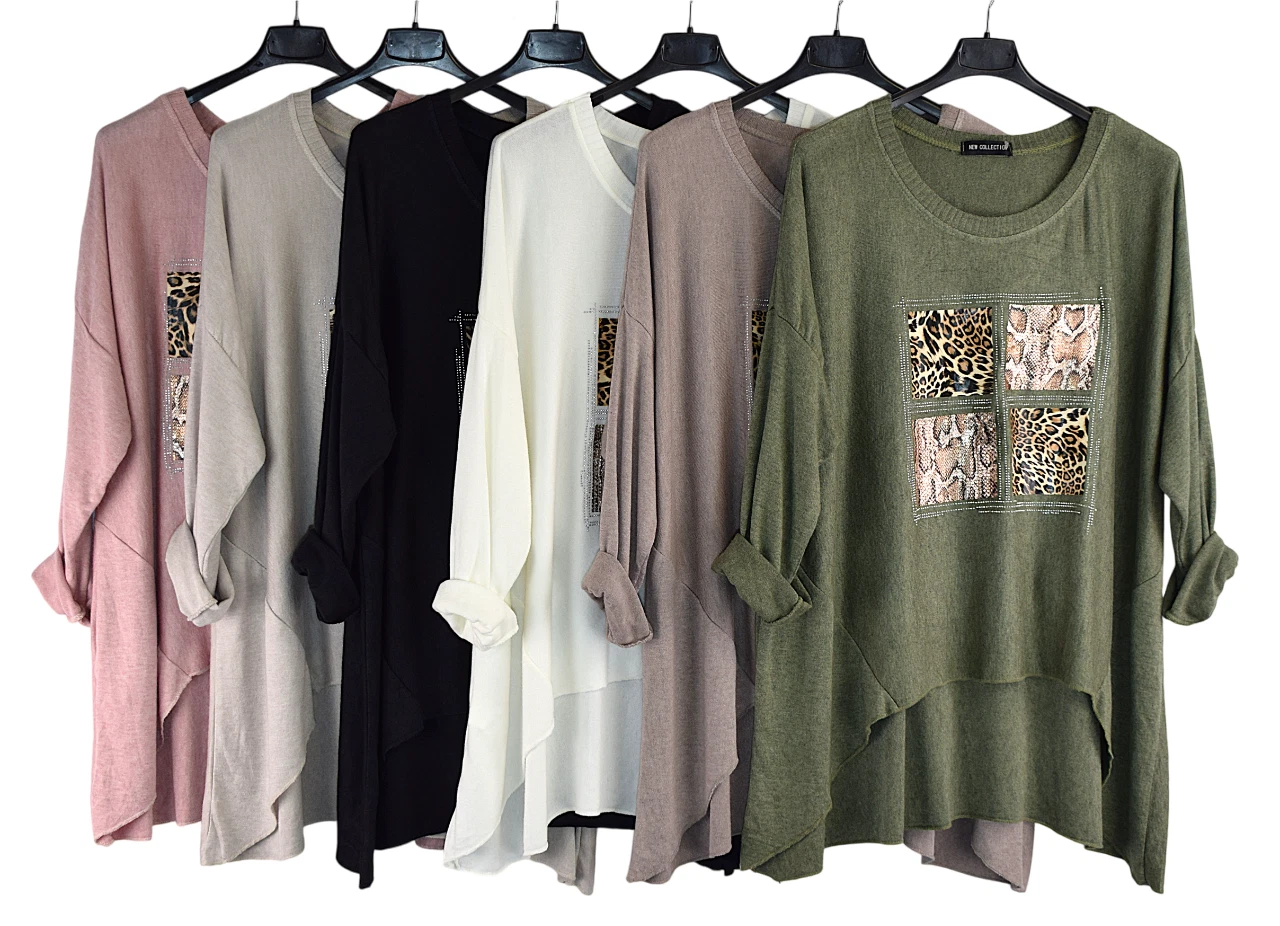 Italian Lagenlook Quirky Animal Print Flare Top Long Sleeve Autumn Collection