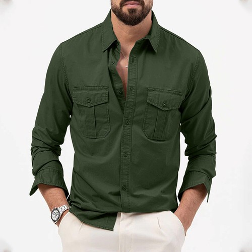 Men Long Sleeve Casual Buttons Down Shirts Blouse Tops Turn Down Collar T Shirts - Picture 12 of 18