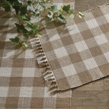 Wicklow Tan Cream Check Woven Cotton Country Farmhouse Table Runner 