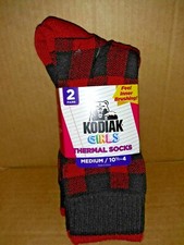 Kodiak Girls Tartan Black/Red Medium 10 1/2 to 4 Thermal Socks 2 pair pack