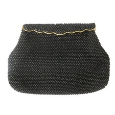 VTG Black Beaded w/ Gold Trim Framed Hinged Evening Bag Purse MADE IN HONG KONG