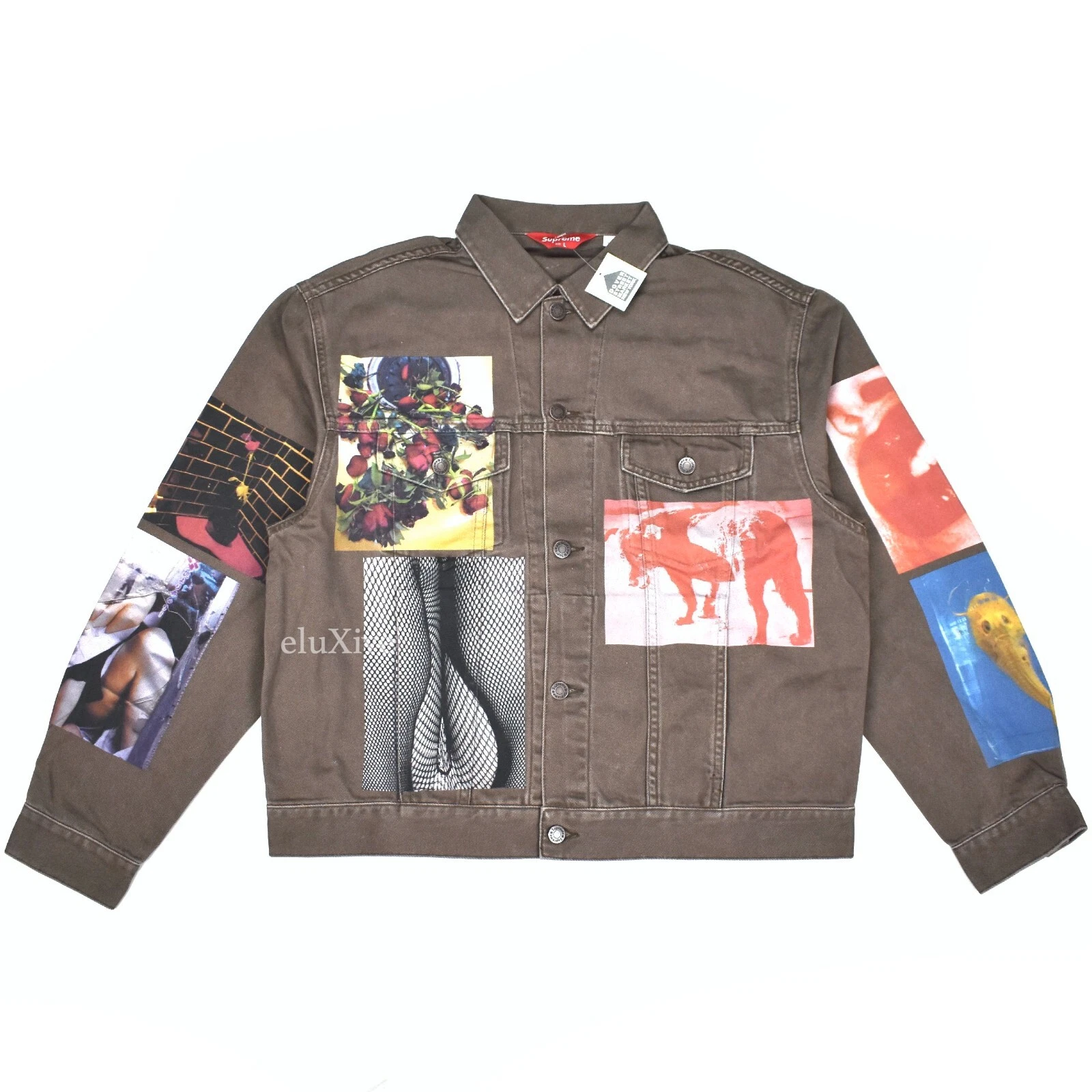 Neuf avec étiquettes veste de camionneur Supreme Daido Moriyama photo imprimée denim marron L AUTHENTIQUE