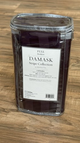 Wamsutta Damask Stripe Full Bedskirt Potent Purple | 15” Drop 500TC Dust Ruffle - Picture 2 of 2