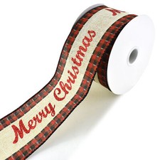 Merry Christmas Glitter and Gingham Wired Ribbon, 2-1/2-inch, 10-yard