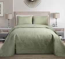 Collection 3 Pieces Full/Queen Over Size Embossed Coverlet Bedspread Set Soli...