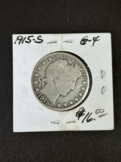 1915 S Barber Half Dollar Coin 50 Cent Silver Coin