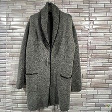 Adrienne Vittadini womens L Cardigan Merino Wool Blend Open Front pin Gray Black