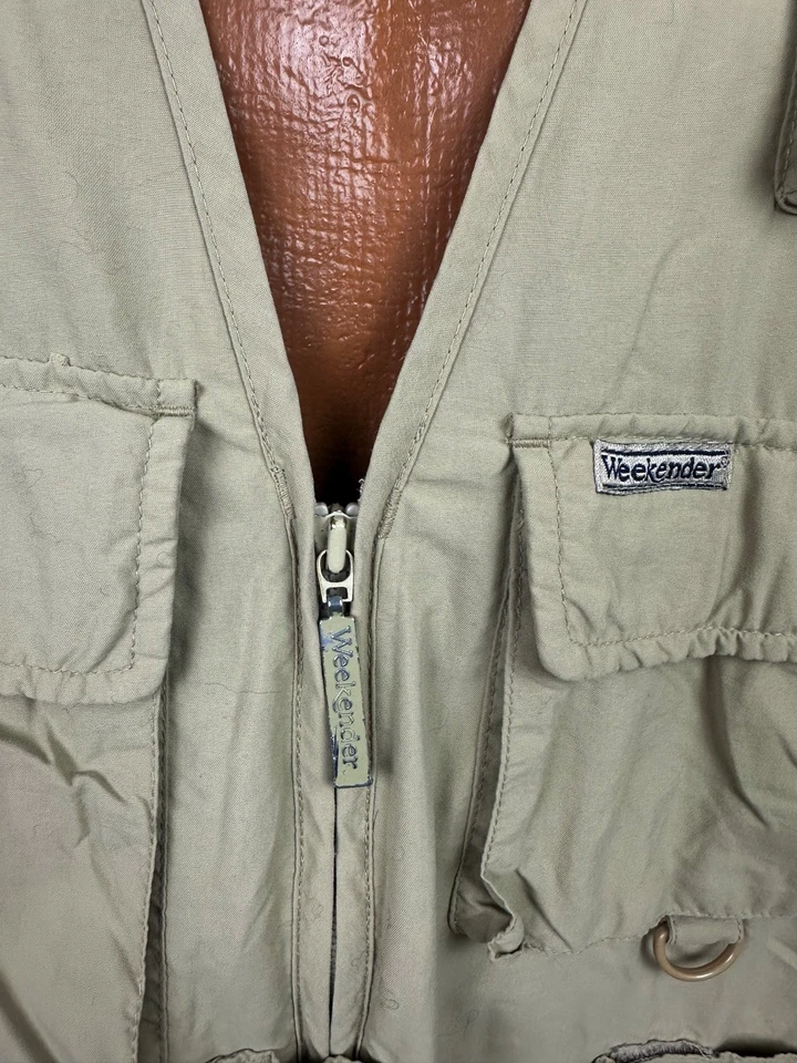 Chaleco de Viaje Weekender Para Hombres Grande Nylon Safari Chaleco Pesca Senderismo Cremallera Completa Beige Foto 3 de 4