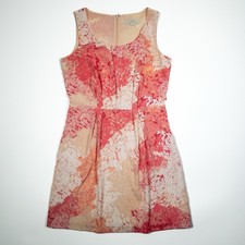 LOFT Women  s Size 8 Sleeveless Floral Print Dress Pink Peach Lined Fit  Flare