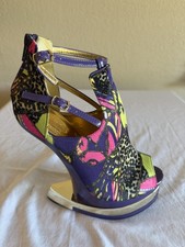Mona Mia Collezione Women s Platform Wedge Heels Purple Multi Print Open Toe 11