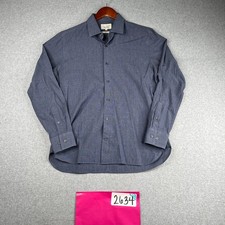 Ted Baker Endurance Shirt 16 Navy Weave Check Slim Button Up Long Sleeve Mens