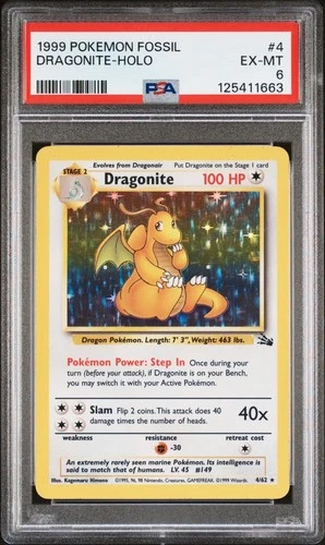 PSA 6 Pokemon Vintage Dragonite 4/62 Fossil Holo