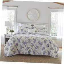 - Quilt Set, Reversible Cotton Bedding with Matching Shams, Queen Lilac/Green