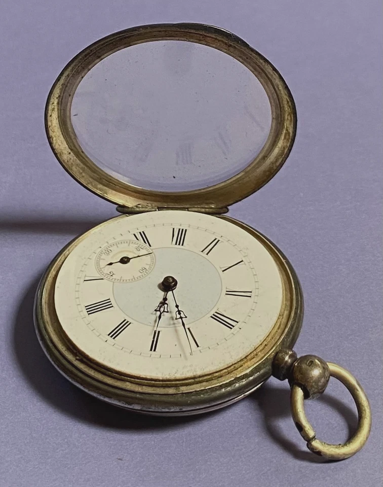 .800 SILVER WATCH CASE DOUBLE KEY WIND 7 JEWEL SWISS FAVRE FRERES MOVEMENT WORKS - Image 3 of 4