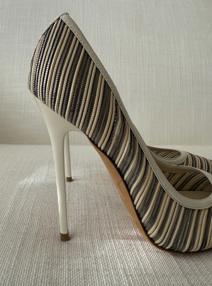 Jimmy Choo Anouk Tacones Tejidos a Rayas Marfil Talla 37.5 NUEVOS SIN CAJA Foto 2 de 4