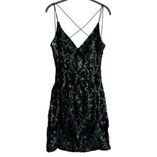 Windsor Sequin Mini Dress Crisscross Back Black Green Girls Night Nashville