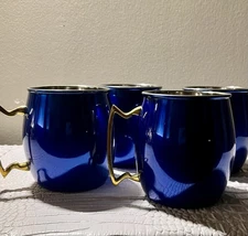 Set Of 4 Moscow Mule Mug Stainless Steel 16oz Blue With Gold Handles