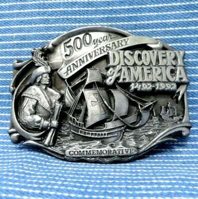 Columbus Discovery of America Belt Buckle 500 Year #LE Vtg 80s Siskiyou .CVB710