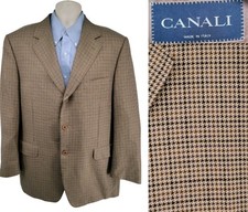 Canali Silk Wool Sport Coat Blazer 46R Brown Houndstooth Made In Italy