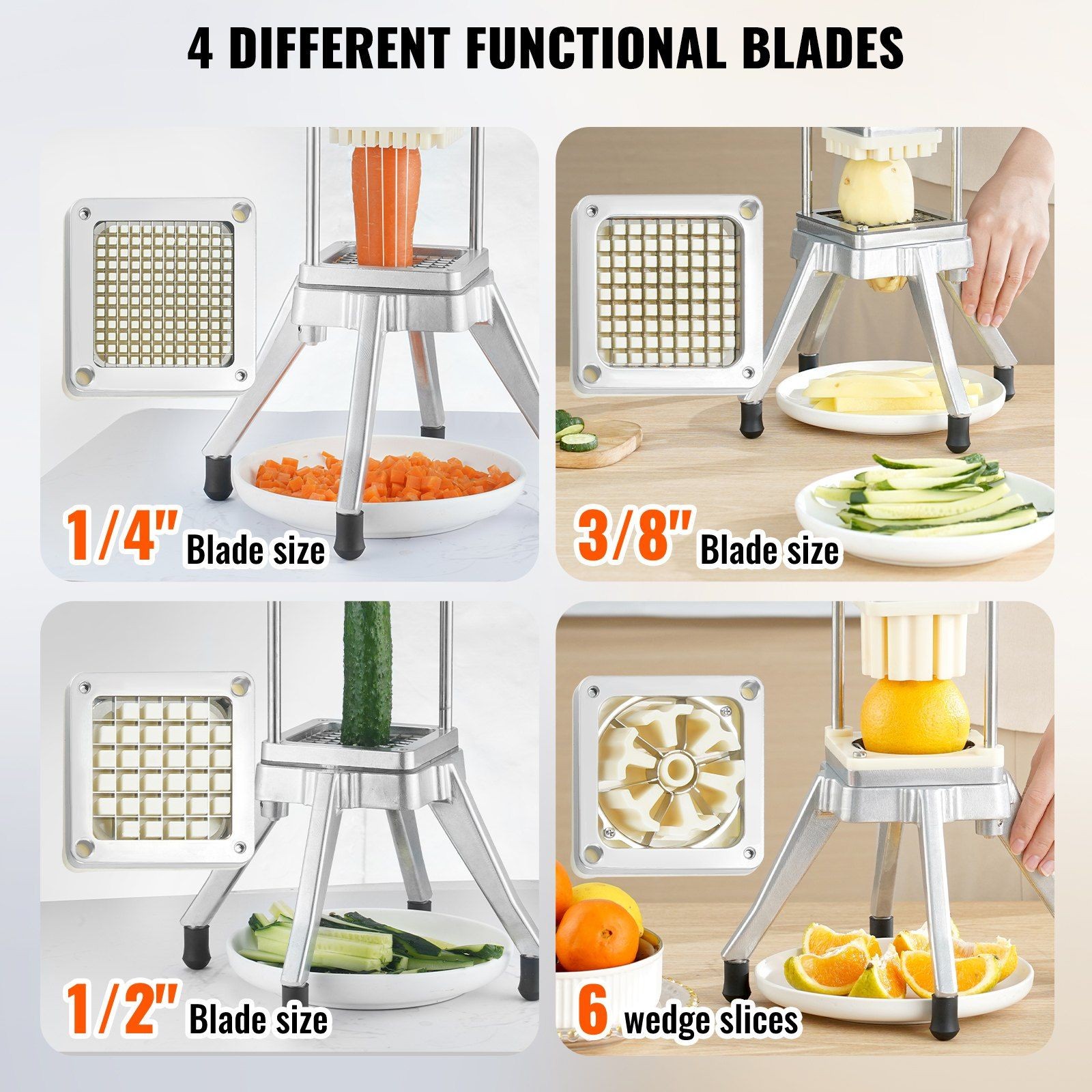 Industrial Strength Produce Cutter 4 Swappable Blades Silver Color