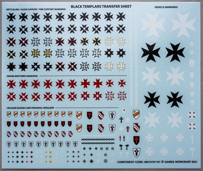 Warhammer 40K Black Templars Transfer Sheet - Games Workshop Decals