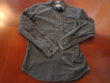 Calvin Klein Men's Slim Fit Casual Button Down Shirt Black Gray Striped Cotton S