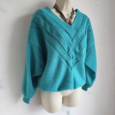 Vintage 80s Airborne Teal Knit Sweater Size 14 16 Oversized Grandcore Retro